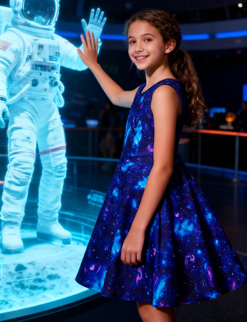 BFUSTYLE Space Blue Pink Nebula Dress for Preteen Girls Galaxy Cartoon Printed Autumn Outside Play Dresses Chic Colourful Street Casucal Frocks Clothes 10-13 Years Old - Image 2